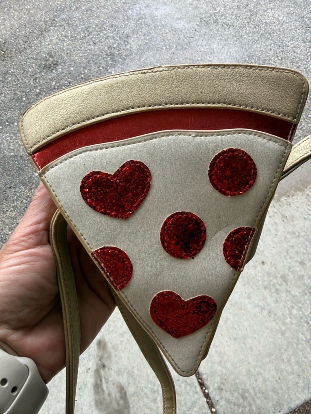Pizza Slice Crossbody Bag with Red Glitter Toppings